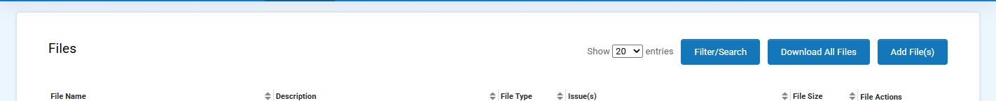 Files page showing Filter/Search, Add File(s), and Download All Files controls.