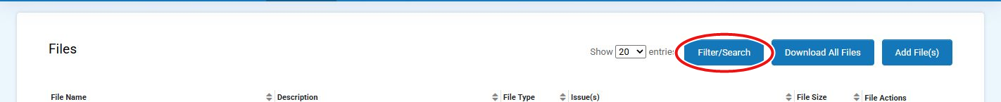 Files page with the Filter/Search button highlighted