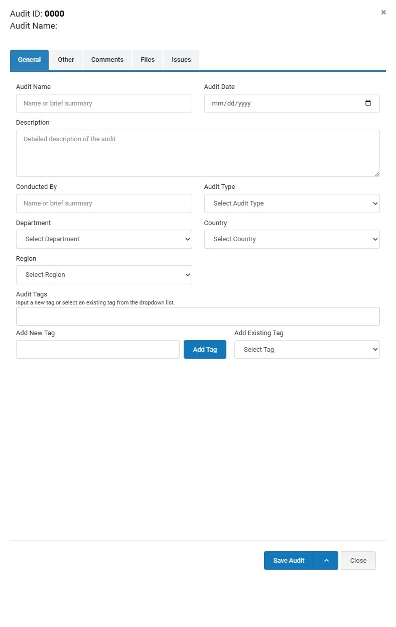 Create a new audit in the AuditFindings audit panel