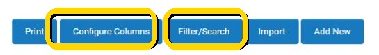 The Issues toolbar with Configure Columns and Filter/Search highlighted.