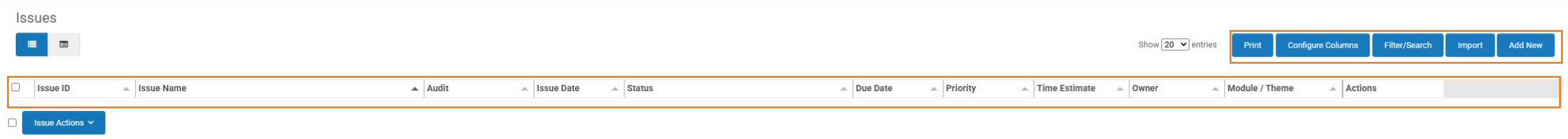 Current Issues page controls